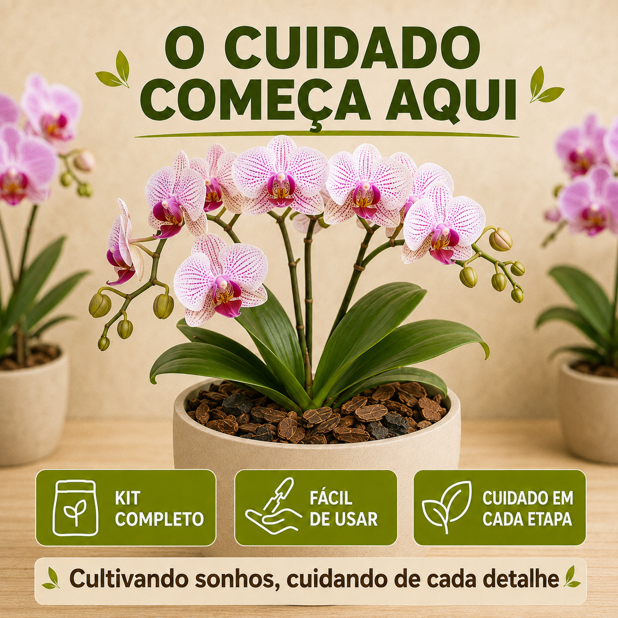 Kit Completo para Orquídeas - Substrato, Argila e Casca de Pinus