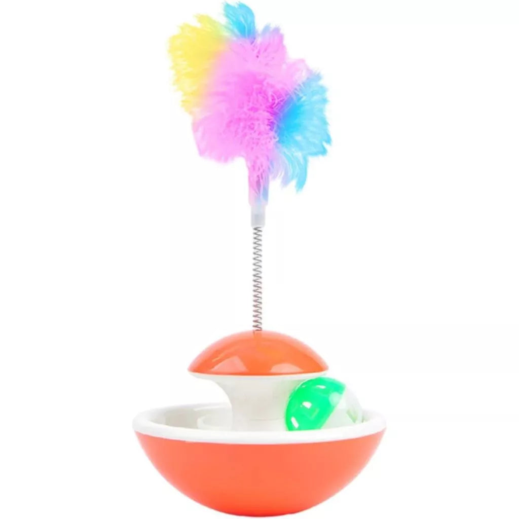 Brinquedo Interativo João Bobo com Penas e Bolinha para Gatos