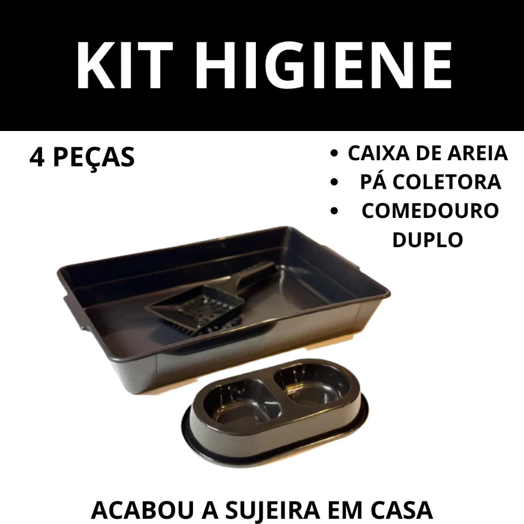 Kit Higiene para Gato 4 Peças com Caixa de Areia e Comedouro Duplo