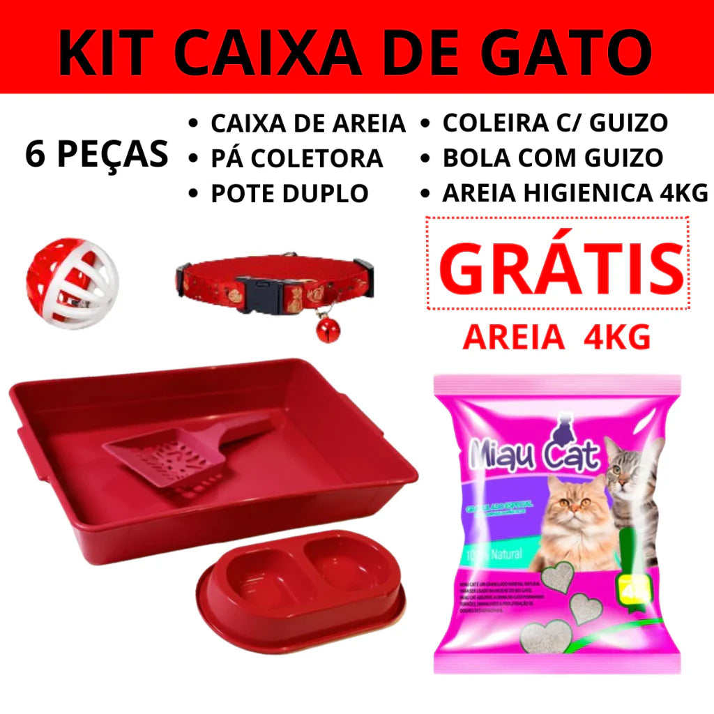 Kit Completo para Gato 6 Peças com Bandeja e Areia 4kg