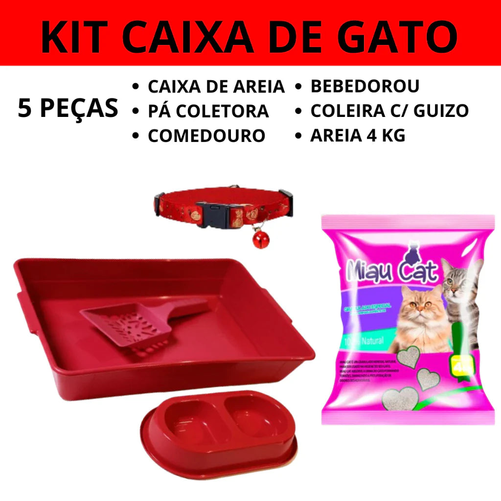Kit Completo para Gato 5 Peças com Caixa de Areia e Areia 4kg