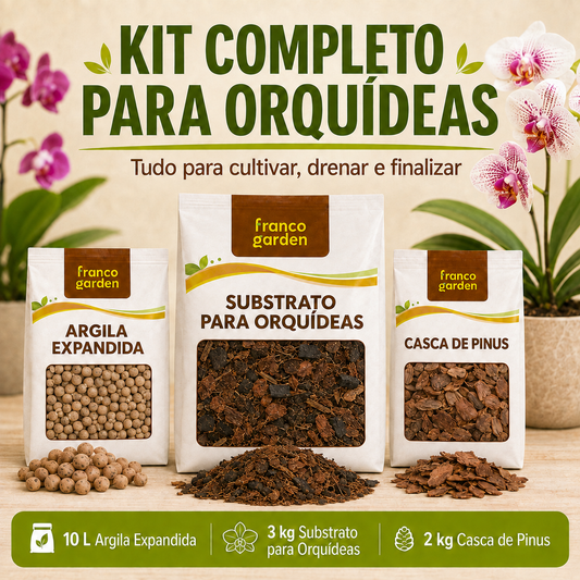 Kit Completo para Orquídeas - Substrato, Argila e Casca de Pinus