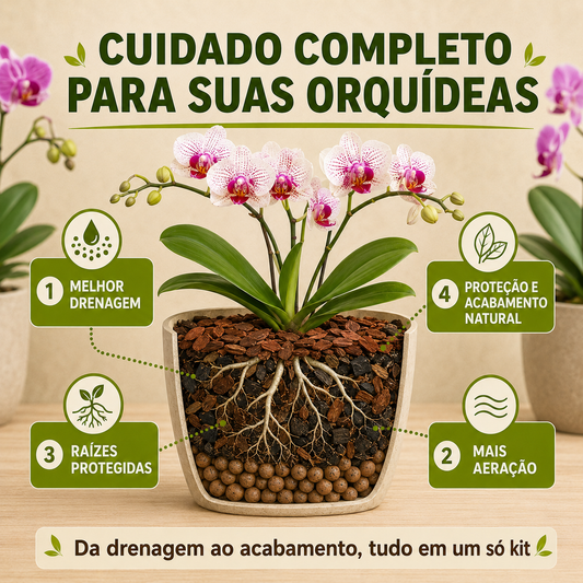 Kit Completo para Orquídeas - Substrato, Argila e Casca de Pinus
