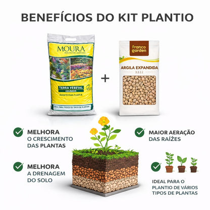 Kit Plantio Terra Vegetal Adubada + Argila Expandida 2kg 5kg 10kg