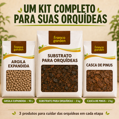 Kit Completo para Orquídeas - Substrato, Argila e Casca de Pinus