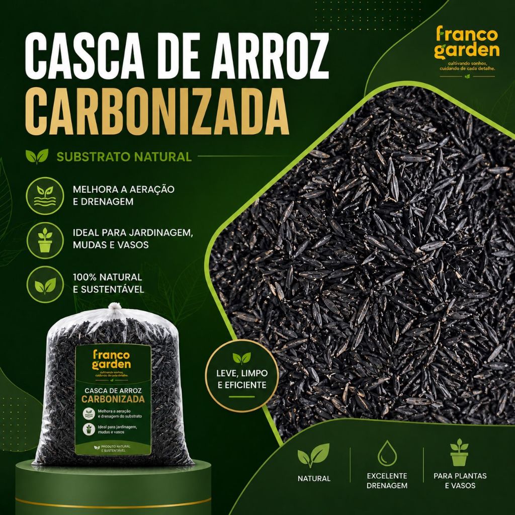 Casca de Arroz Carbonizada - Substrato Leve para Drenagem e Aeração