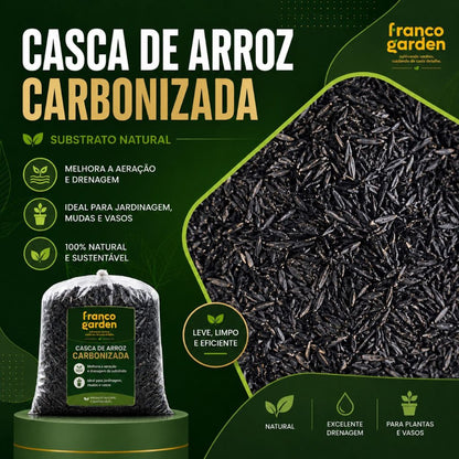 Casca de Arroz Carbonizada - Substrato Leve para Drenagem e Aeração