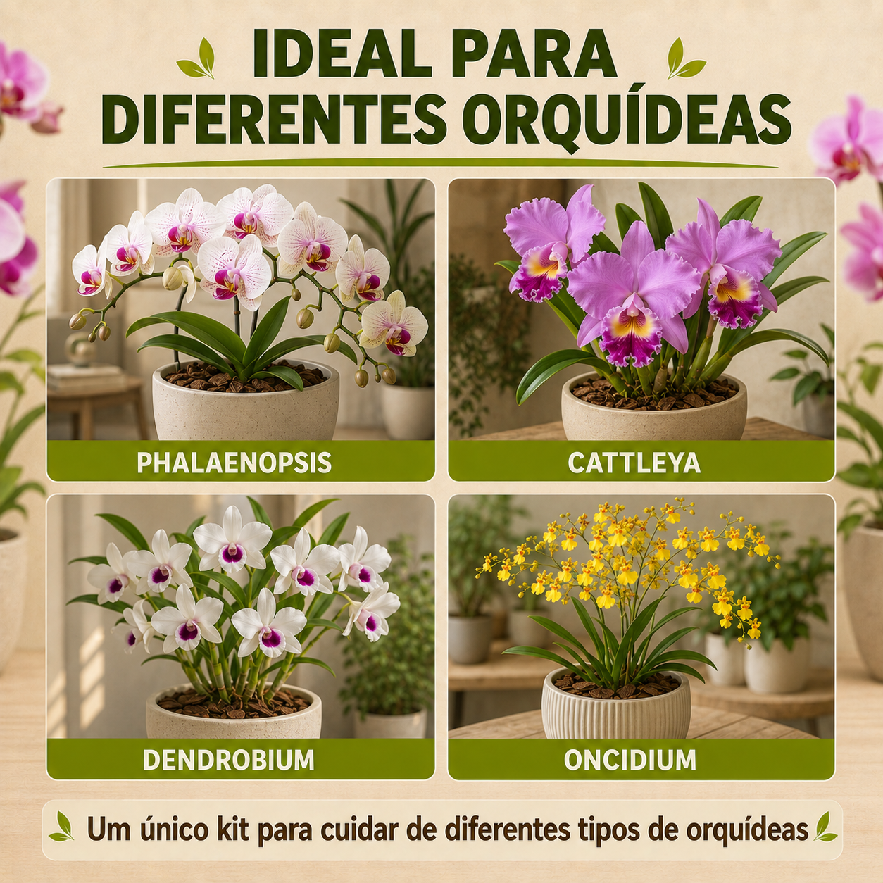 Kit Completo para Orquídeas - Substrato, Argila e Casca de Pinus