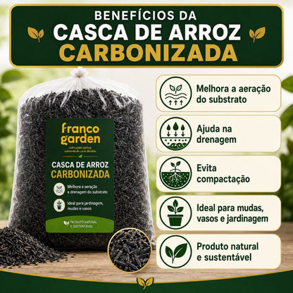 Casca de Arroz Carbonizada - Substrato Leve para Drenagem e Aeração