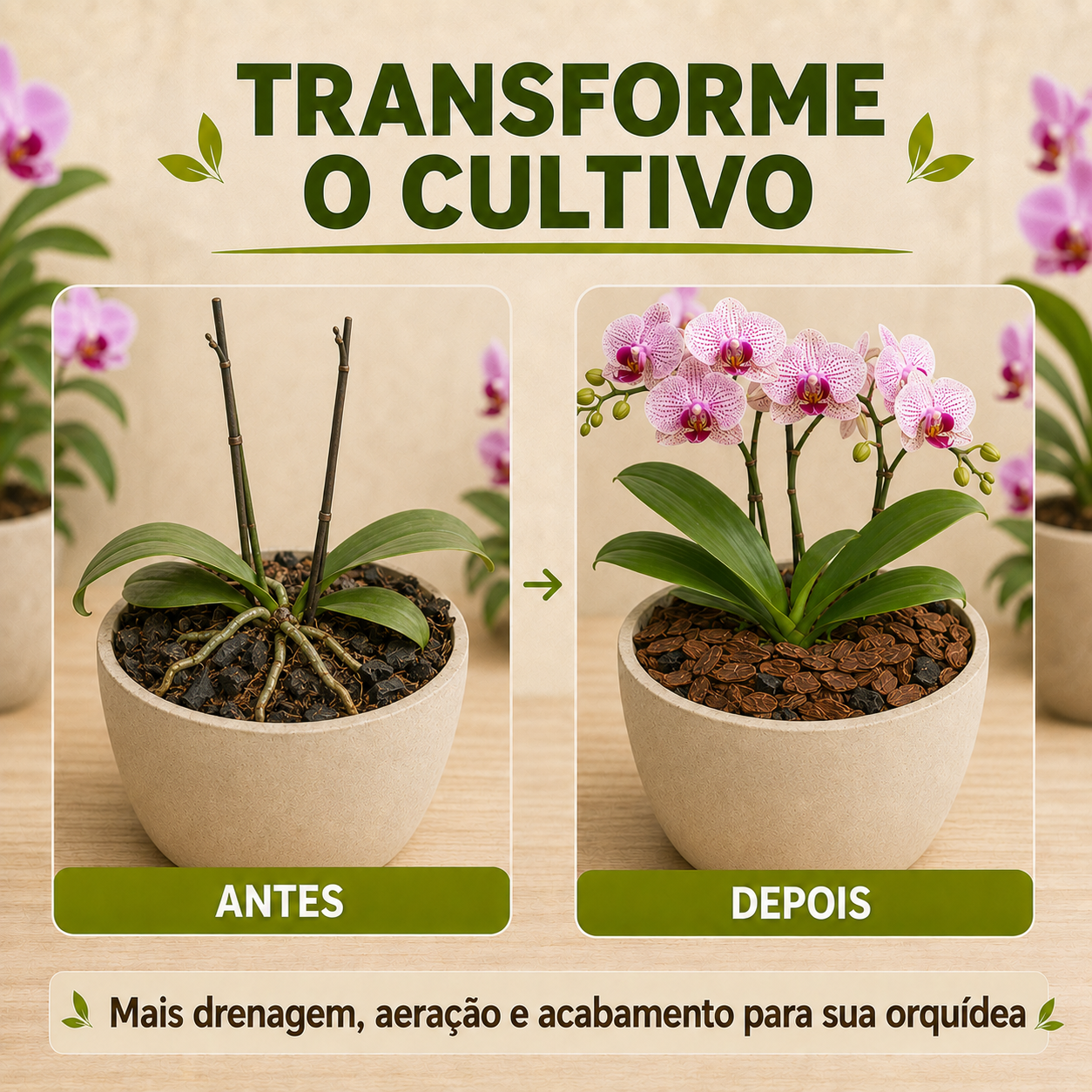 Kit Completo para Orquídeas - Substrato, Argila e Casca de Pinus