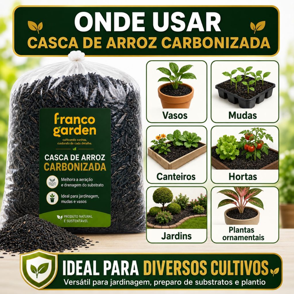 Casca de Arroz Carbonizada - Substrato Leve para Drenagem e Aeração