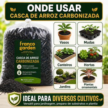 Casca de Arroz Carbonizada - Substrato Leve para Drenagem e Aeração