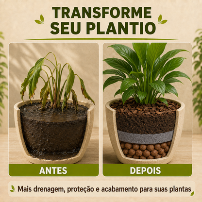 Kit Drenagem Completa para Vasos - Argila, Manta Bidim e Casca de Pinus