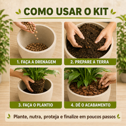 Kit Plantio Completo - Terra, Argila, Húmus e Casca de Pinus
