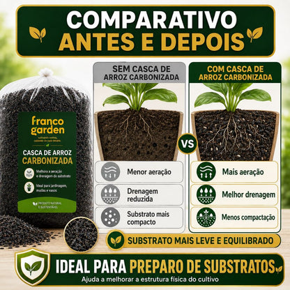 Casca de Arroz Carbonizada - Substrato Leve para Drenagem e Aeração