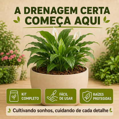 Kit Drenagem Completa para Vasos - Argila, Manta Bidim e Casca de Pinus
