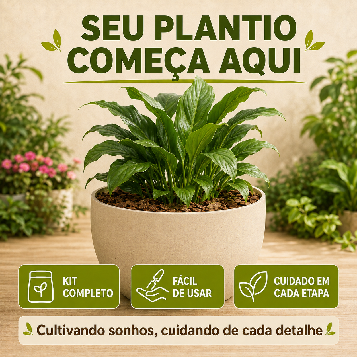 Kit Plantio Completo - Terra, Argila, Húmus e Casca de Pinus