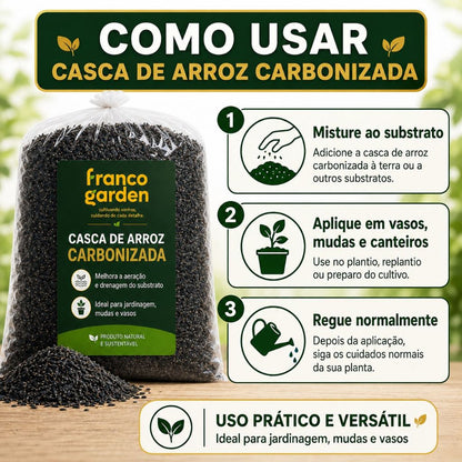 Casca de Arroz Carbonizada - Substrato Leve para Drenagem e Aeração
