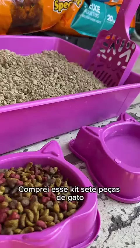 Kit Completo Para Gato 7 Peças com Caixa de Areia e Areia 4kg