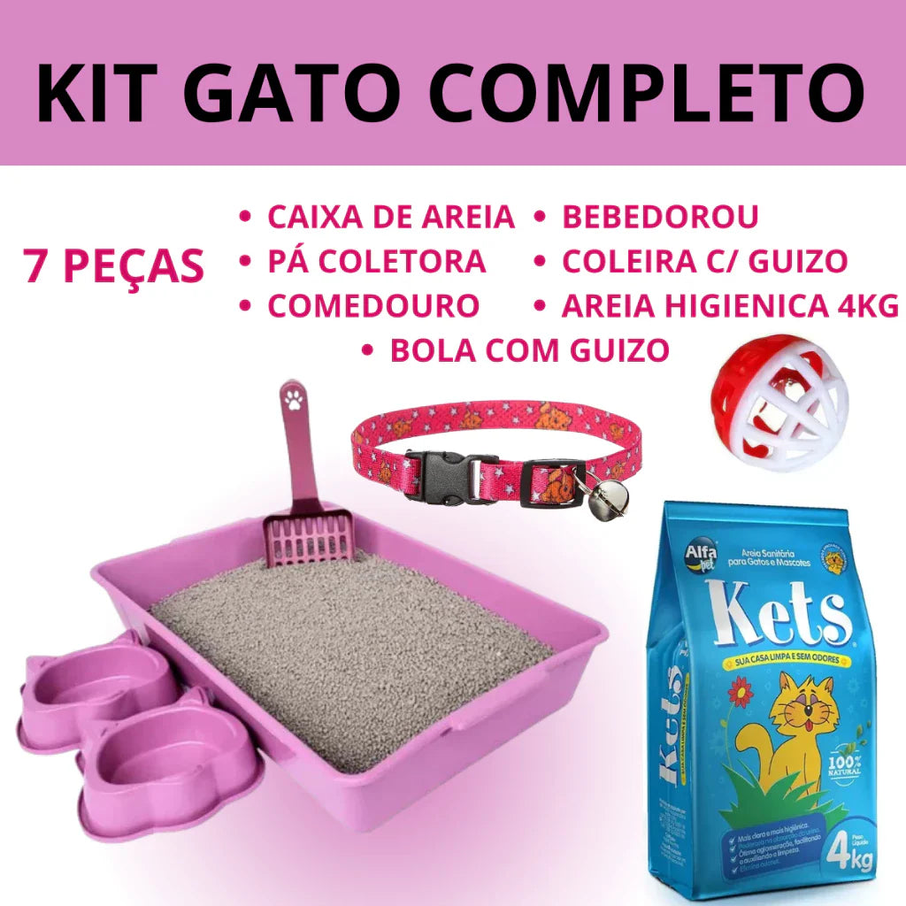 Kit Completo Para Gato 7 Peças com Caixa de Areia e Areia 4kg