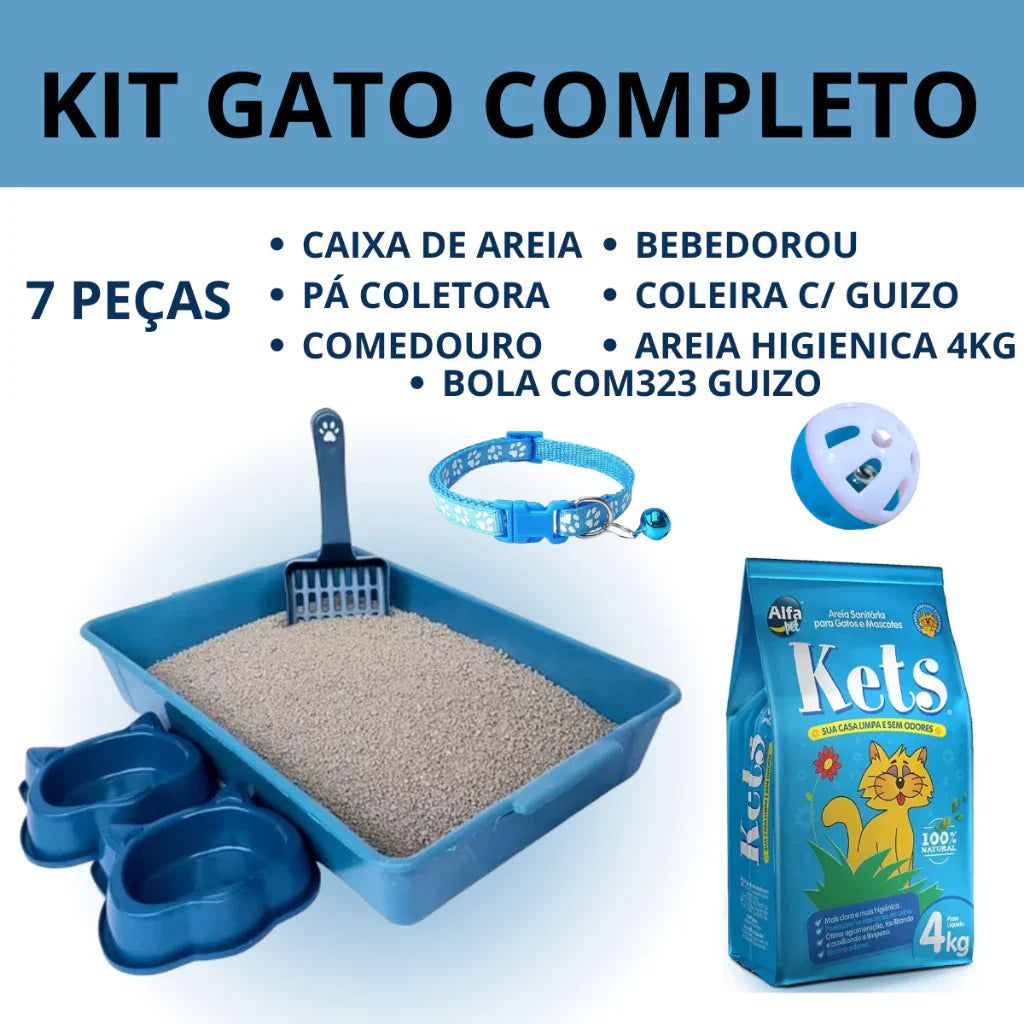 Kit Completo Para Gato 7 Peças com Caixa de Areia e Areia 4kg