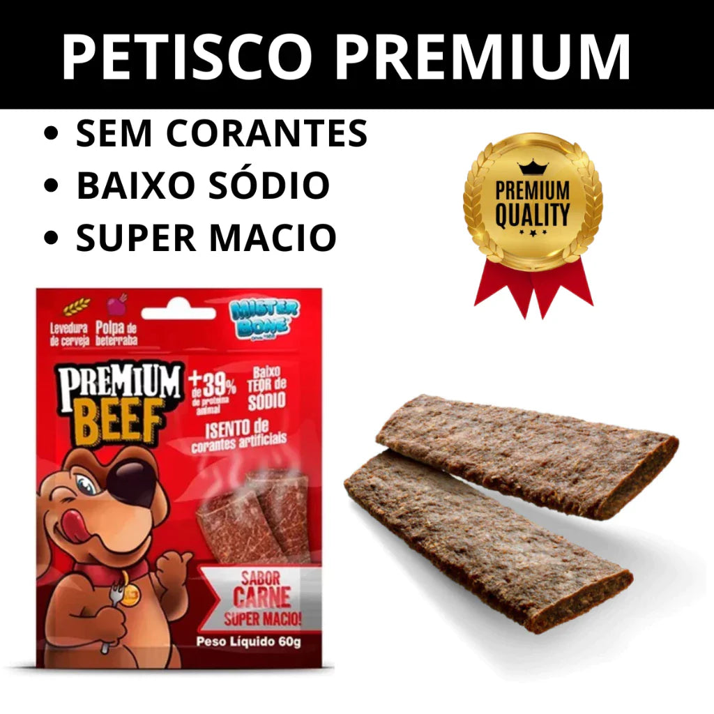 Bifinho para Cachorro Mister Bone Premium Beef 60g Sabor Carne