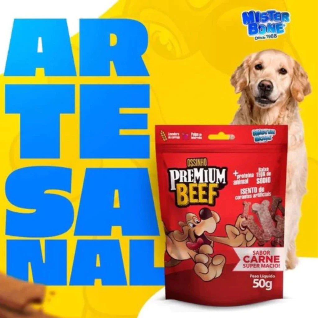 Bifinho para Cachorro Mister Bone Premium Beef 60g Sabor Carne