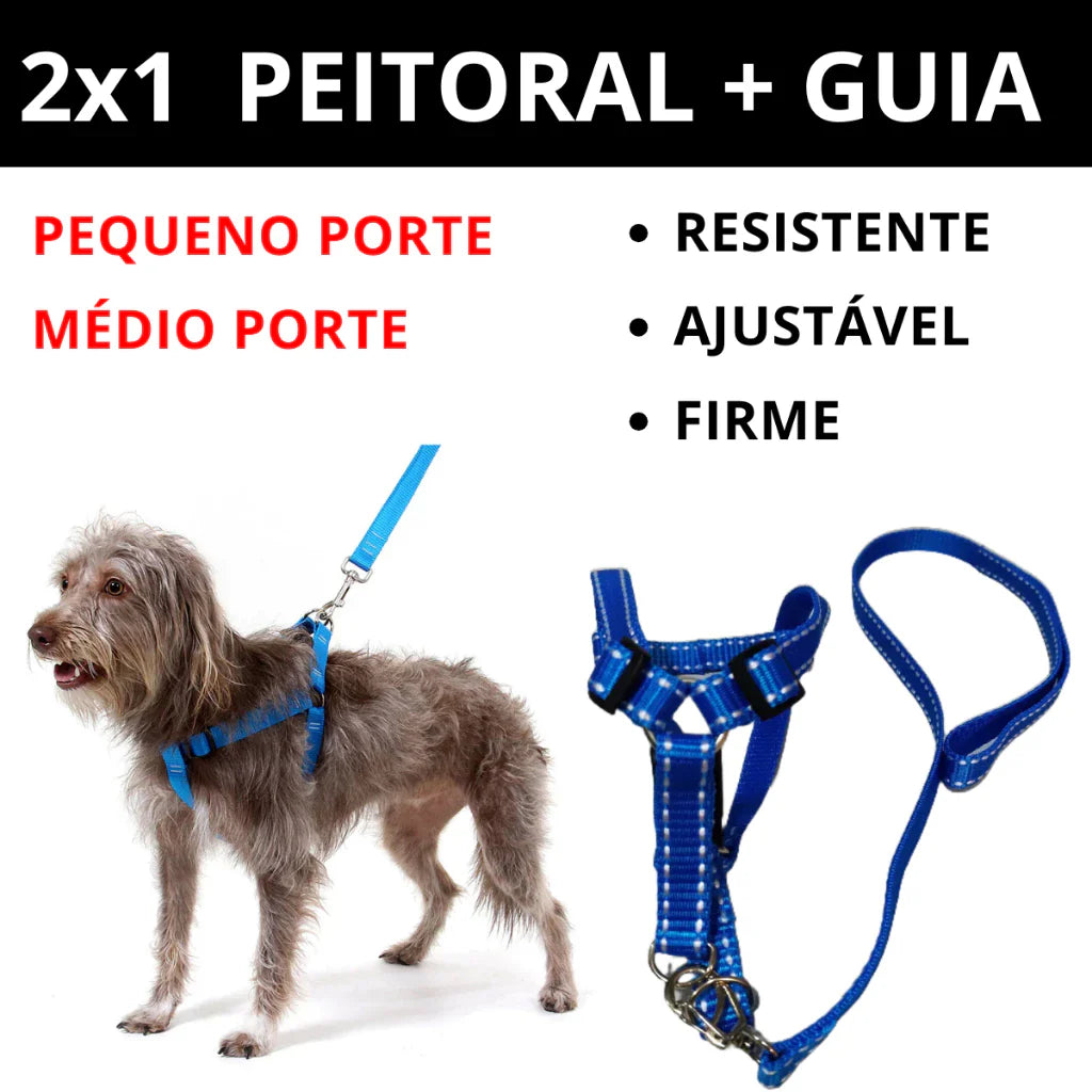 Kit Cachorro 6 em 1 Peitoral com Guia + Comedouros 300ml + Escova + Petisco