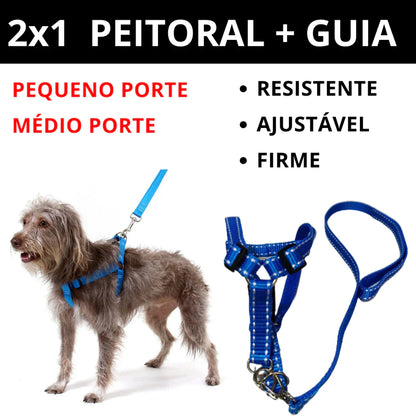 Kit Cachorro 6 em 1 Peitoral com Guia + Comedouros 300ml + Escova + Petisco