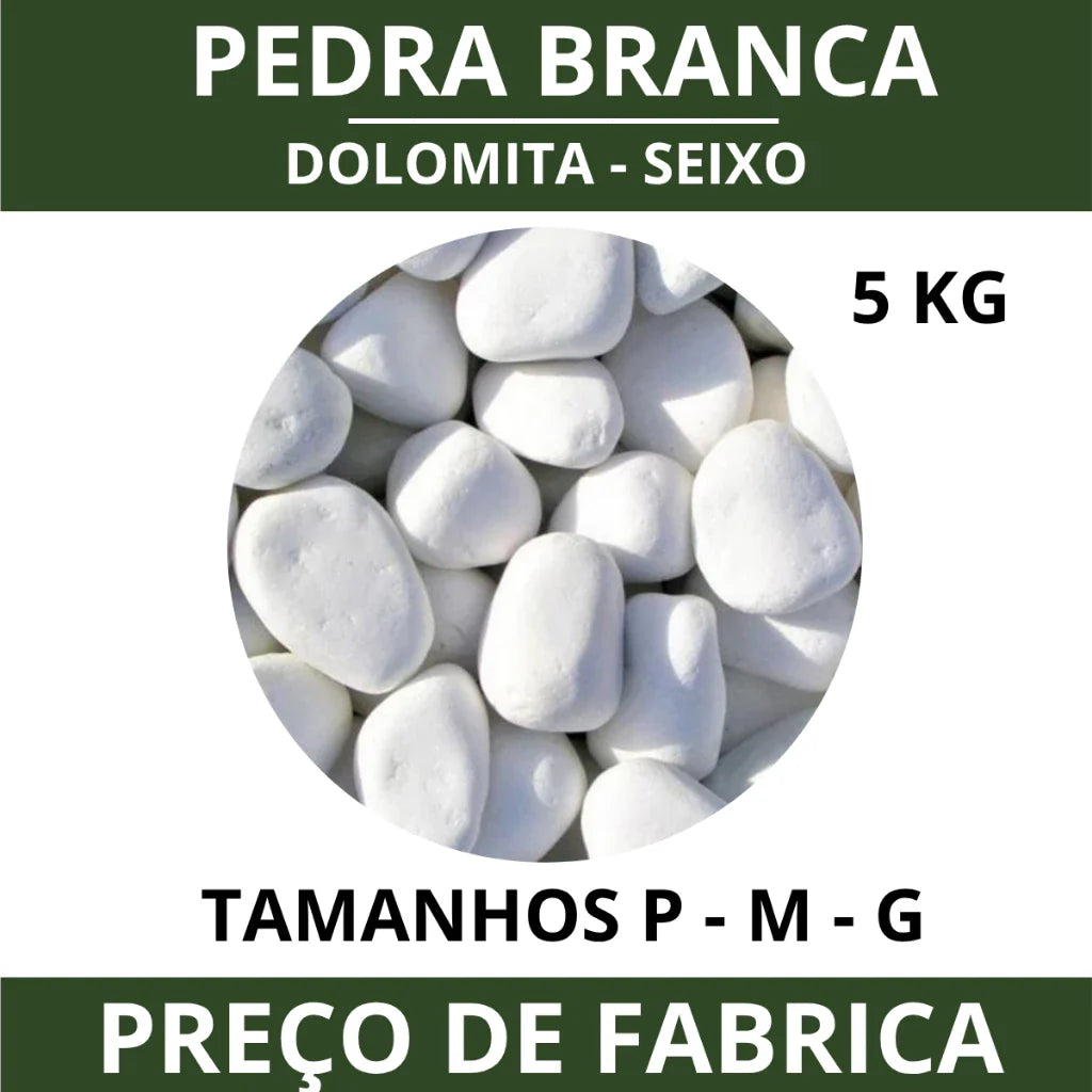 Pedra Dolomita Branca 10kg Seixo para Jardim e Vasos