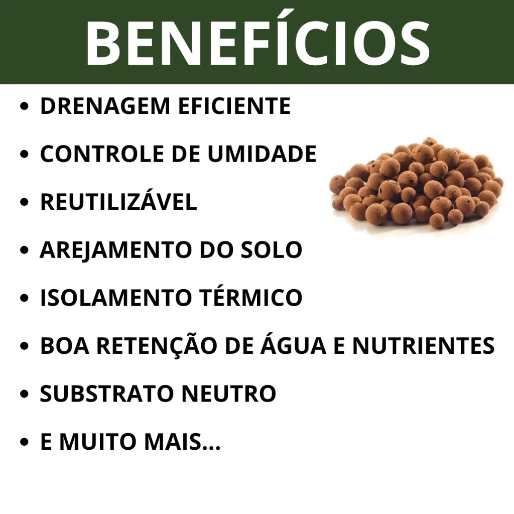 Argila Expandida Terra Forte 2L 5L 10L para Vasos, Hortas e Hidroponia