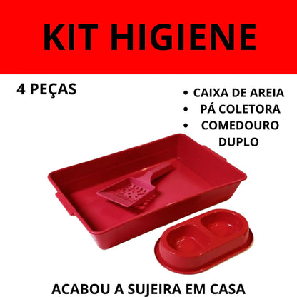 Kit Higiene para Gato 4 Peças com Caixa de Areia e Comedouro Duplo