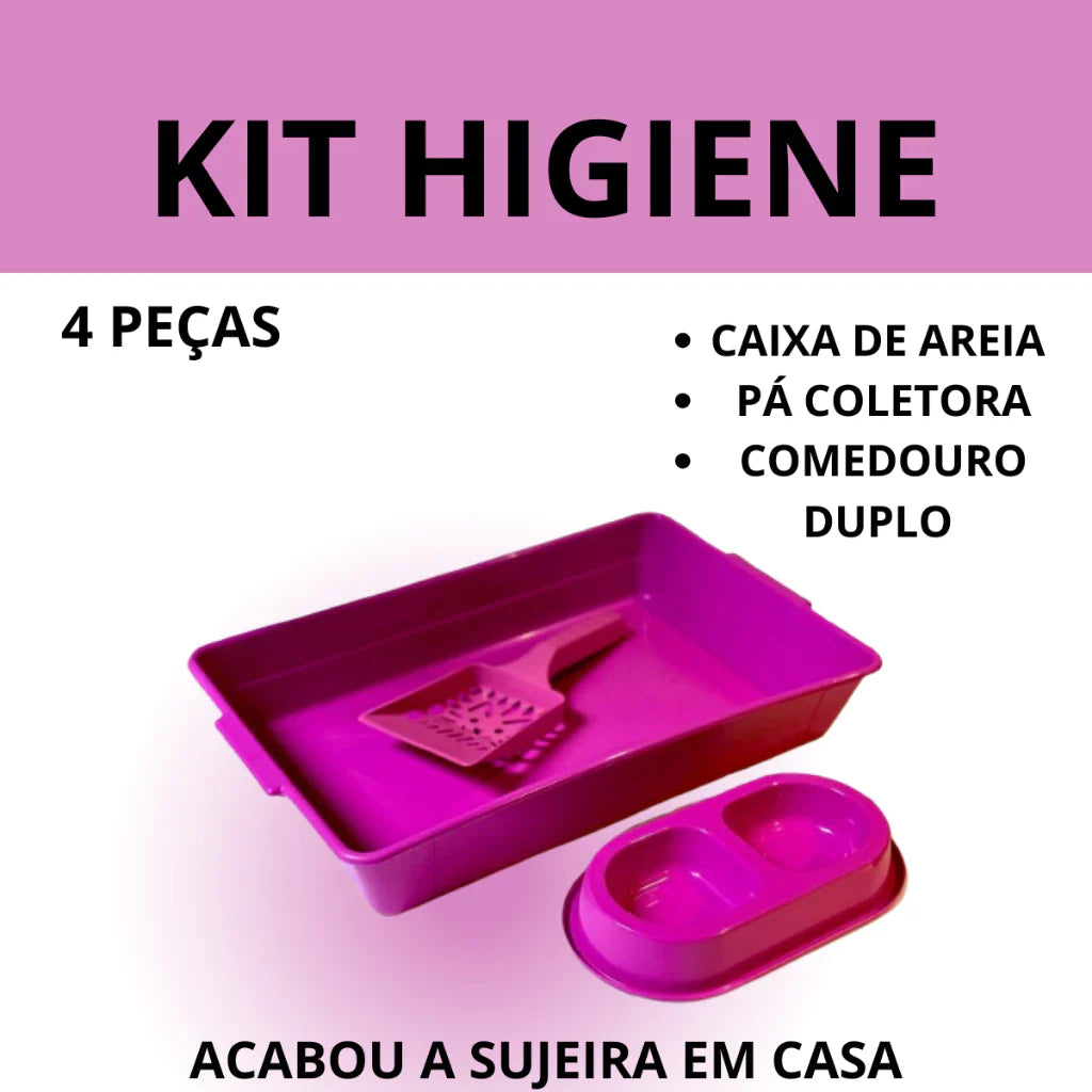 Kit Higiene para Gato 4 Peças com Caixa de Areia e Comedouro Duplo