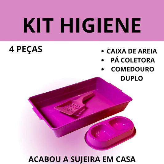 Kit Higiene para Gato 4 Peças com Caixa de Areia e Comedouro Duplo