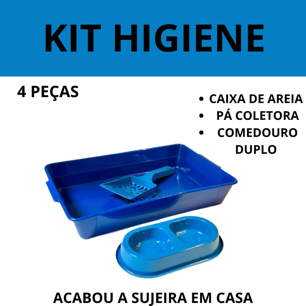 Kit Higiene para Gato 4 Peças com Caixa de Areia e Comedouro Duplo