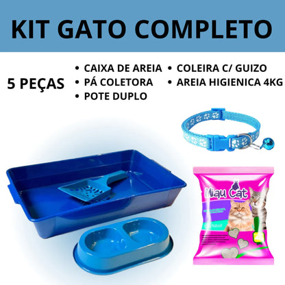 Kit Caixa de Areia para Gato Completo 5 Peças com Areia 4kg