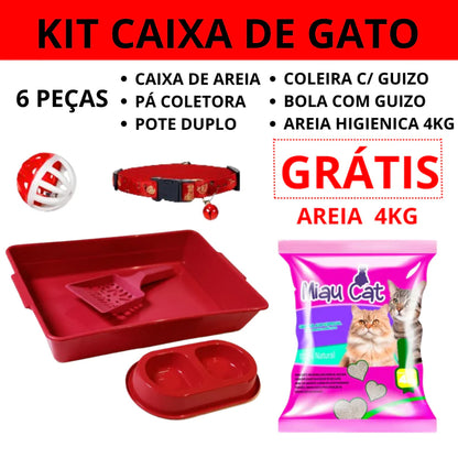 Kit Completo para Gato 6 Peças com Bandeja e Areia 4kg