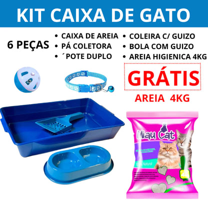 Kit Caixa de Areia para Gato 6 Peças com Areia 4kg