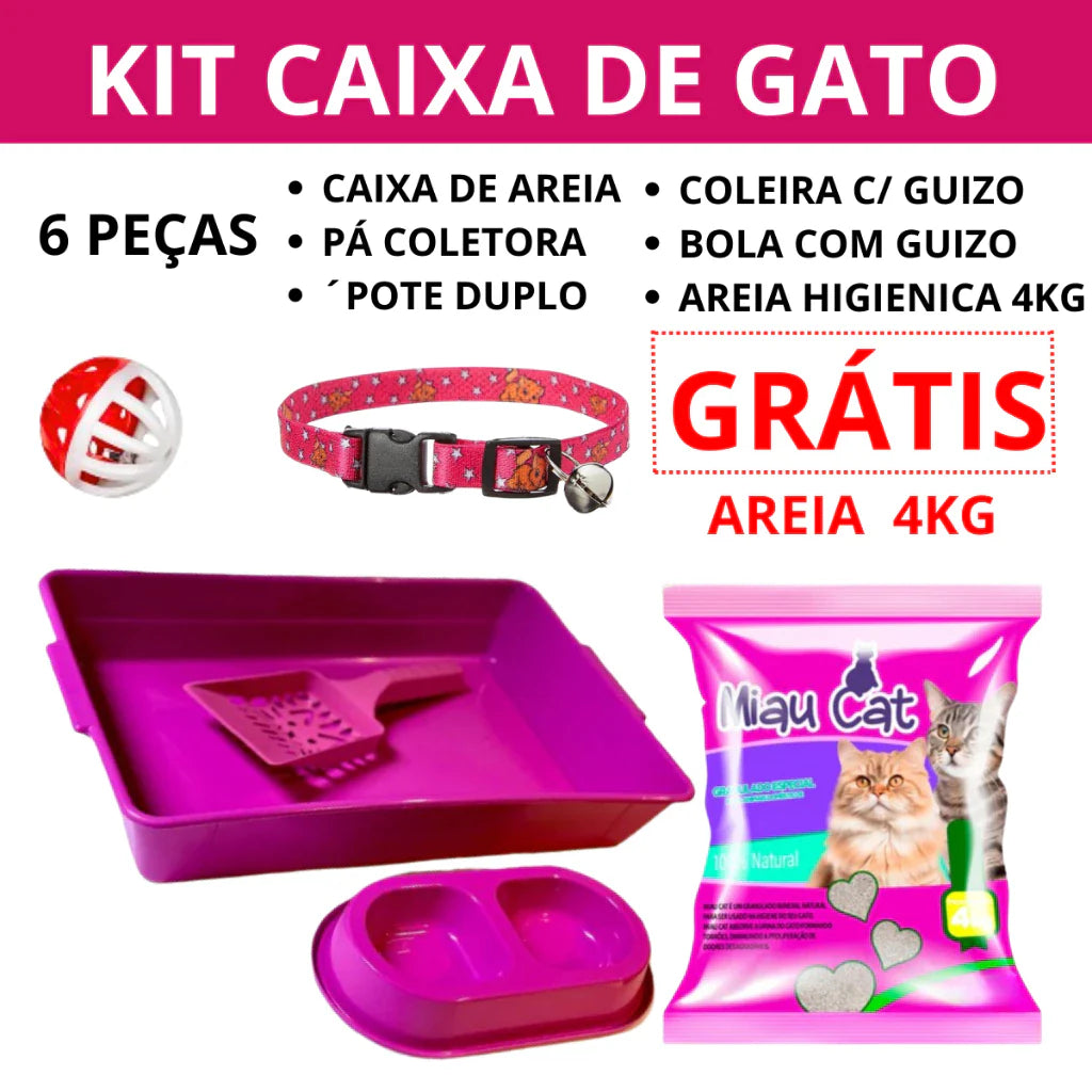 Kit Caixa de Areia para Gato com Areia 4kg + Acessórios