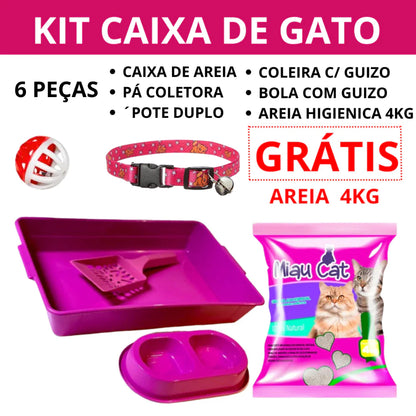Kit Completo para Gato 6 Peças com Bandeja e Areia 4kg