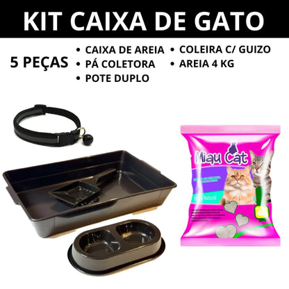 Kit Caixa de Areia para Gato Completo com Areia 4kg e Acessórios