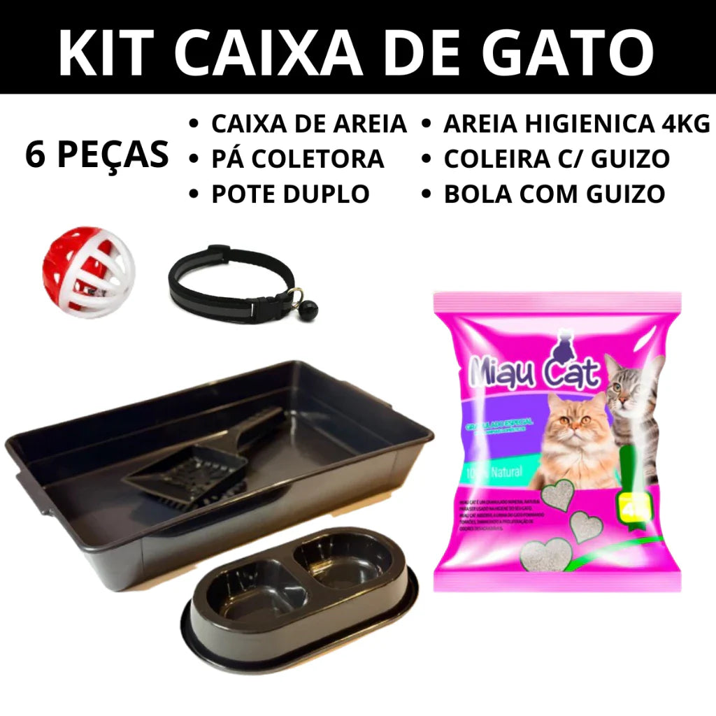 Kit Caixa de Areia para Gato Completo com Areia 4kg e Acessórios