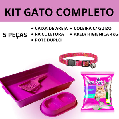 Kit Completo para Gato 5 Peças com Caixa de Areia e Areia 4kg