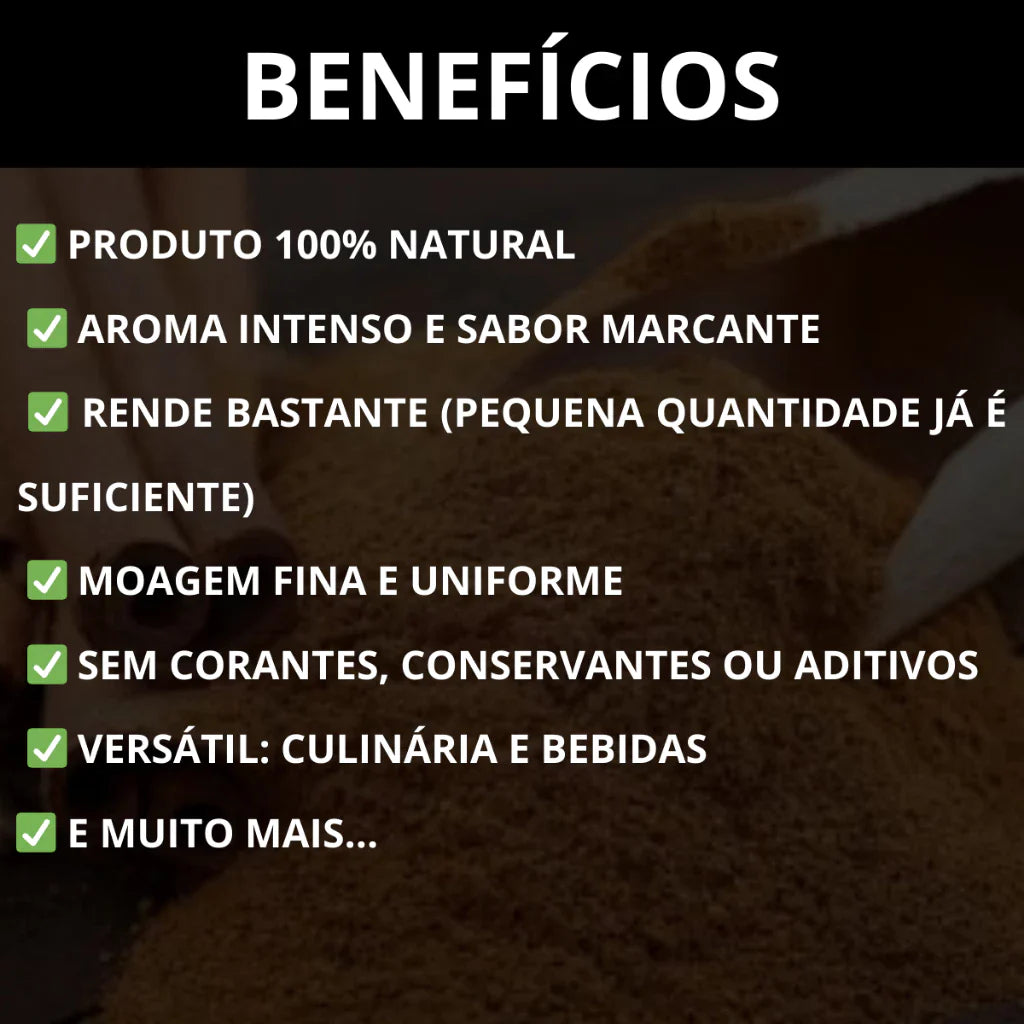 Canela em Pó 100% Natural Premium para Receitas e Bebidas