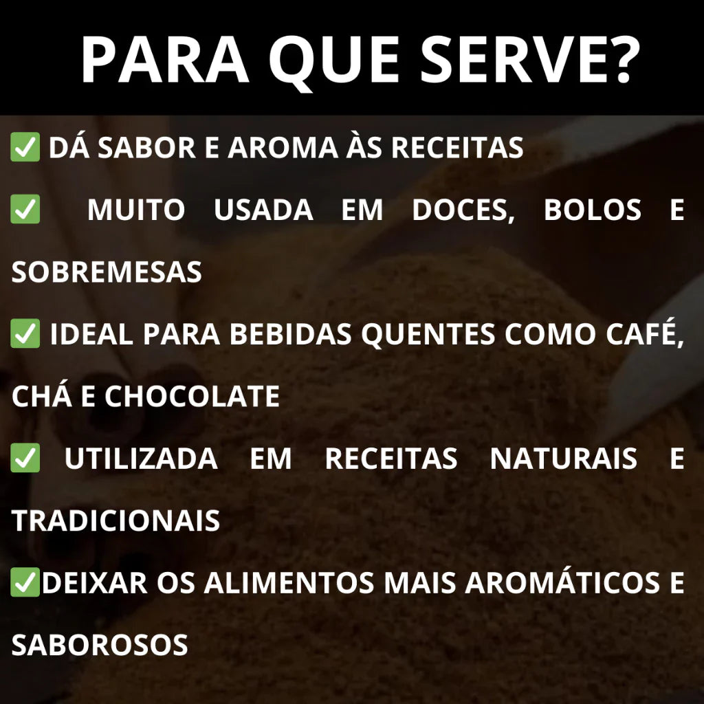Canela em Pó 100% Natural Premium para Bebidas e Receitas