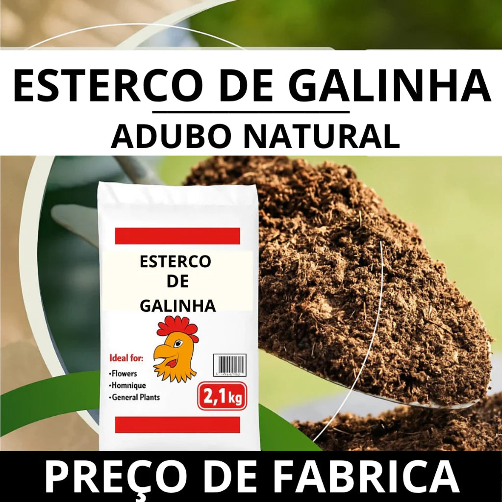 Esterco de Galinha Orgânico 2,1kg Adubo Natural para Hortas e Jardins